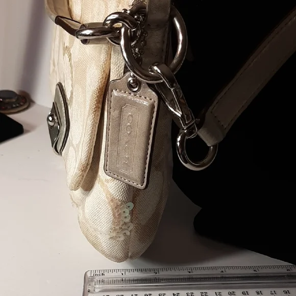 SALE! Coach Kristin Hobo Signature Beige & Silver Sequined Shoulder Bag - Picture 8 of 16